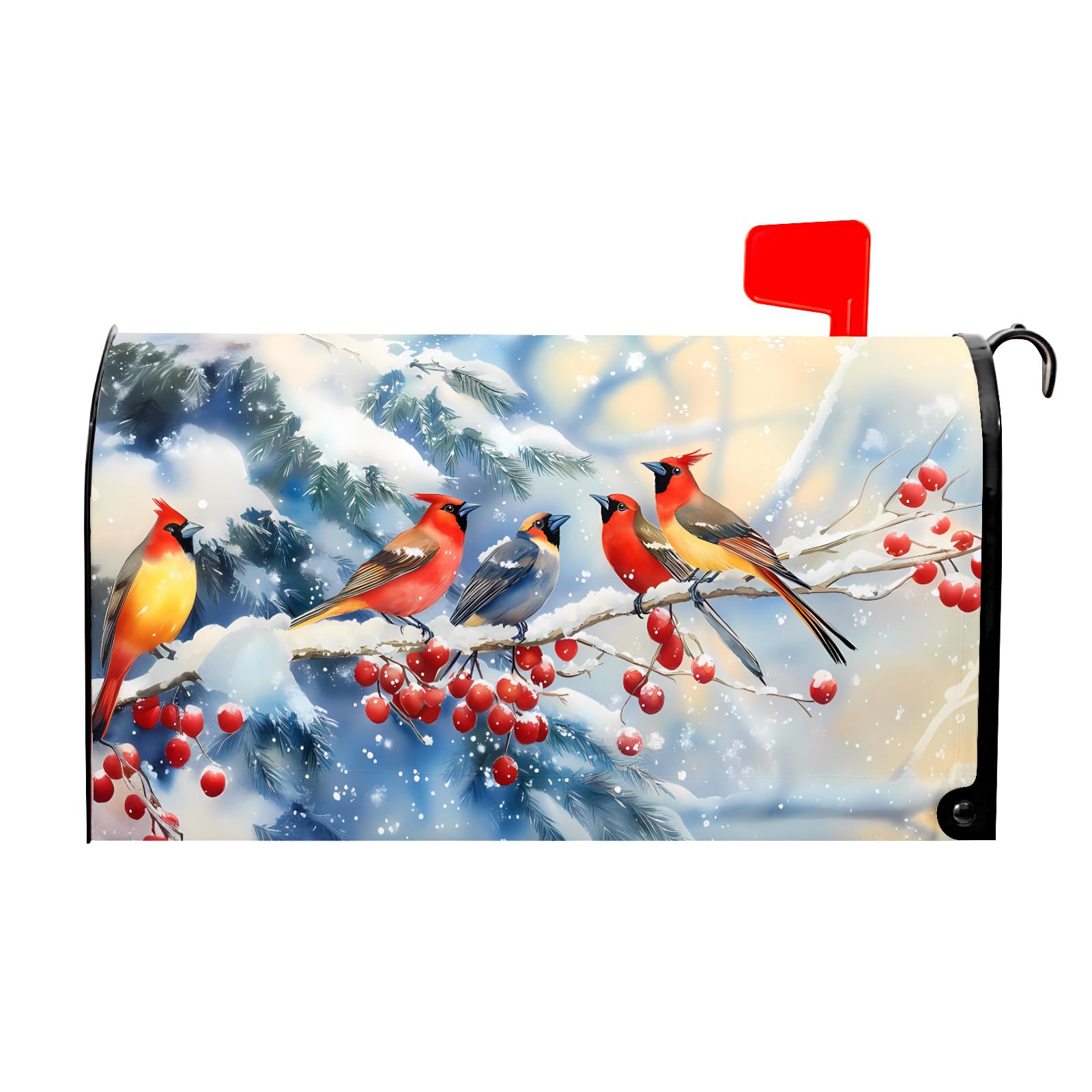 Christmas Mailbox Covers Magnetic Standard Size 18 X 21 Inch Bird Winter Magnetic Mailbox Cover Snowflakes Mailbox Wraps Post Box Cover Decoration Outdoor Garden Home Yard Outside