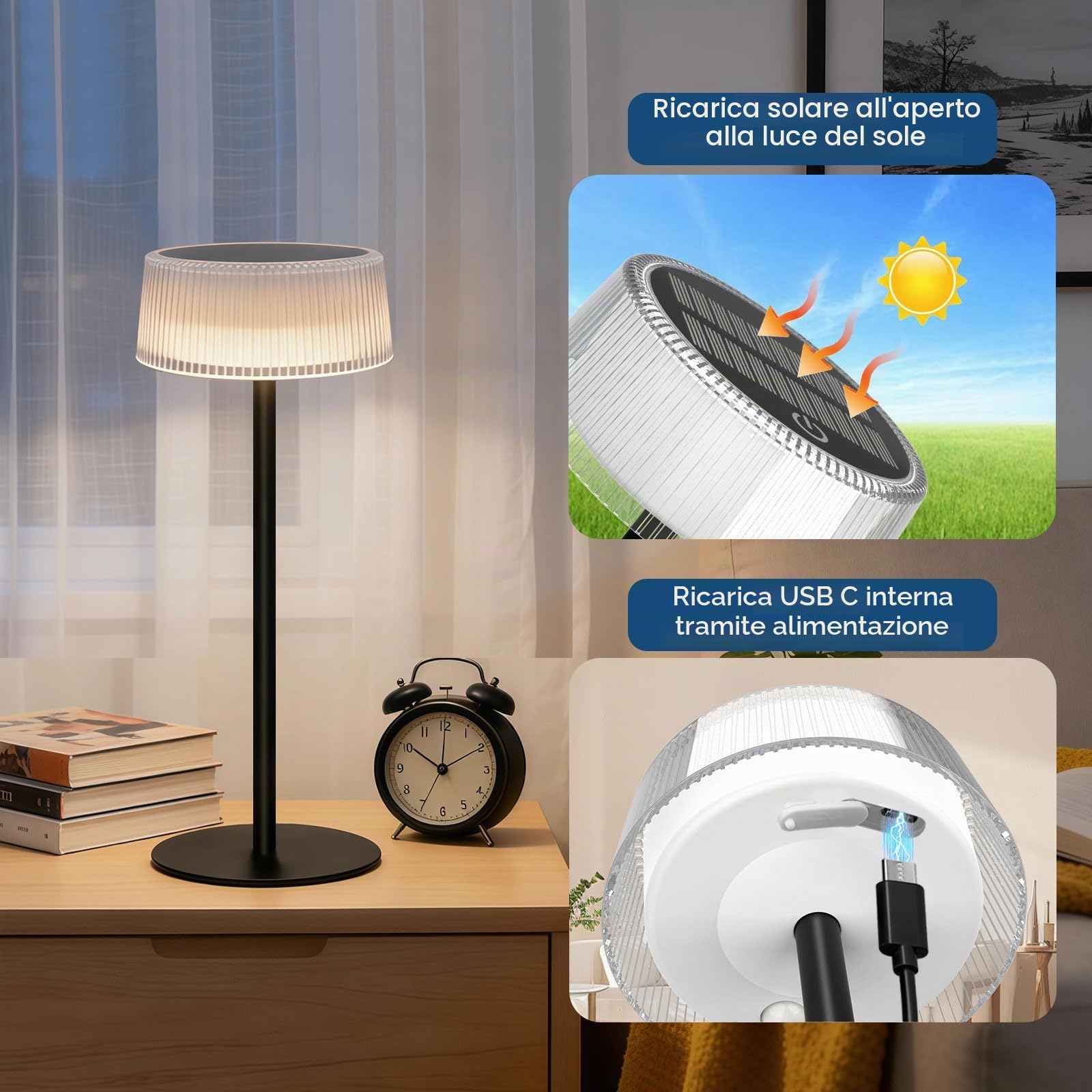 Lampada da Tavolo Senza Fili, Lampada da Tavolo LED Solare Ricaricabile | Alinana 2 Pezzi Dimmerabile, 3CCT, IP67 Impermeabile, Per Giardino, Terrazza, Tavolo da Pranzo, Soggiorno