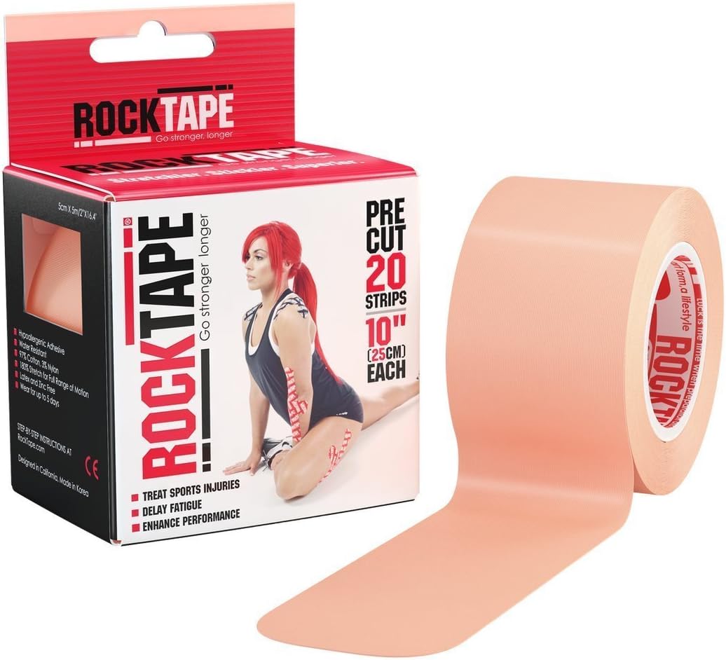 Kinesiology Tape, Pre-cut Strips, for ATHLETES, Water Resistant, Reduce Pain & Injury Recovery, 5cm x 5M, Beige
