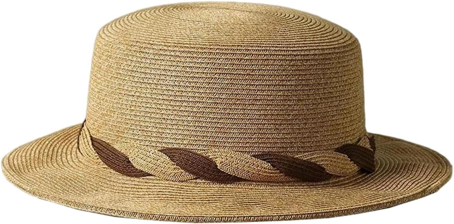 GYFGRTQ Natural Paper Straw Visor Hat Screen Farmer Cap for Women Ladies, Tho-9631-khaki, 56-58