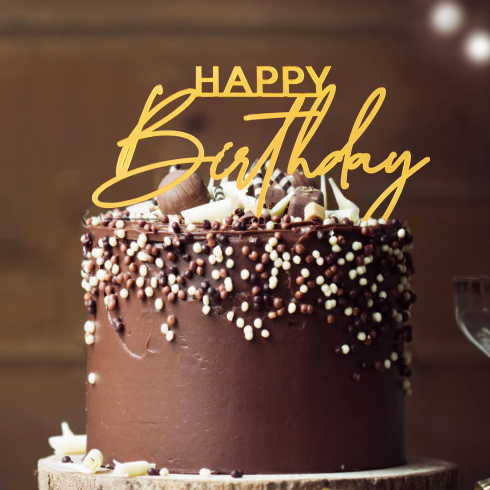 Topper Torta Happy Birthday In Acrilico Oro - Set Da 2 | Decorazione Elegante Per Torte - Foto 11