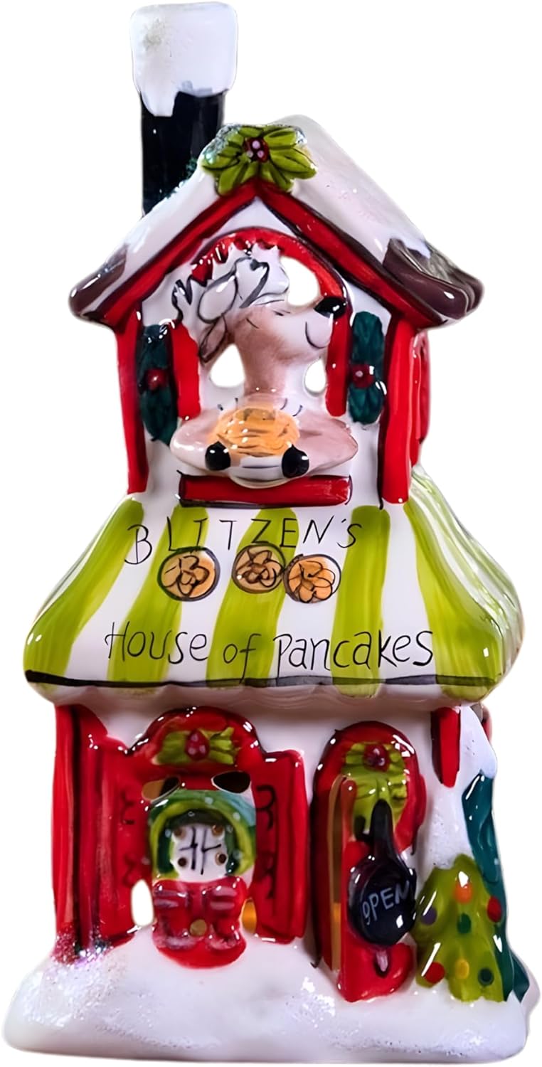 Blue Sky Clayworks 216418 Blitzen's House of Pancakes Tealight Holder, 8-inch Height
