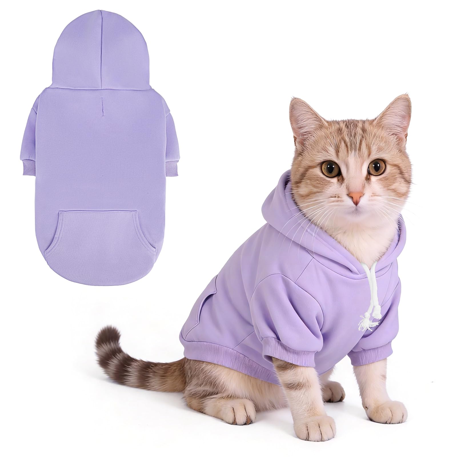 KOOLTAIL Basic Dog Hoodie - Soft & Warm Dog Hoodie Sweater with Leash Hole and Pocket, Pet Winter Coat, Cold Weather Clothes Sweatshirt for Small Medium Large Dogs Puppy Cat Boys Girls Lavender XS โ image 1