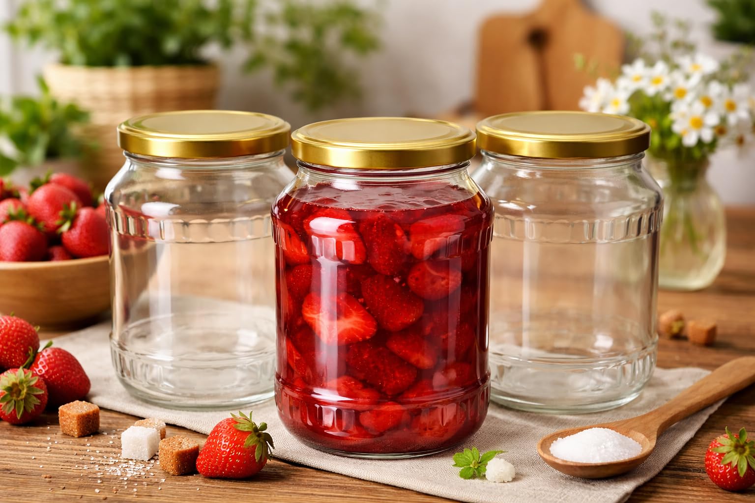 made in home - Einmachgläser 1,5 Liter Set – 1500 ml Schraubgläser mit Deckel Gold TO 82 – große Vorratsgläser/Sturzgläser/Marmeladengläser zum Einkochen & Befüllen (18)