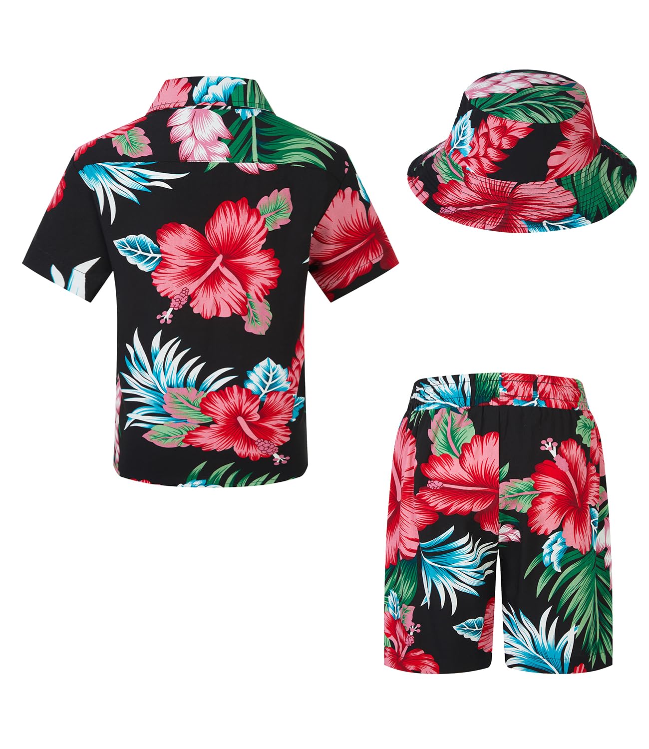 Ensemble chemise hawaïenne boutonnée à manches courtes et short avec chapeau cloche pour garçon