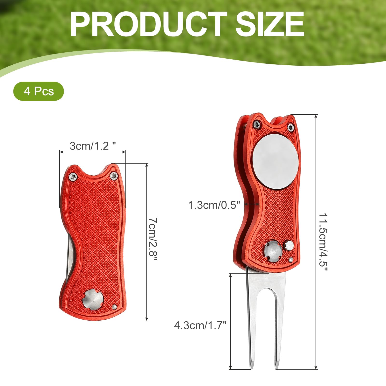 PATIKIL Strumento di riparazione divot da golf pieghevole in metallo verde con marcatore magnetico e forcella in acciaio inox