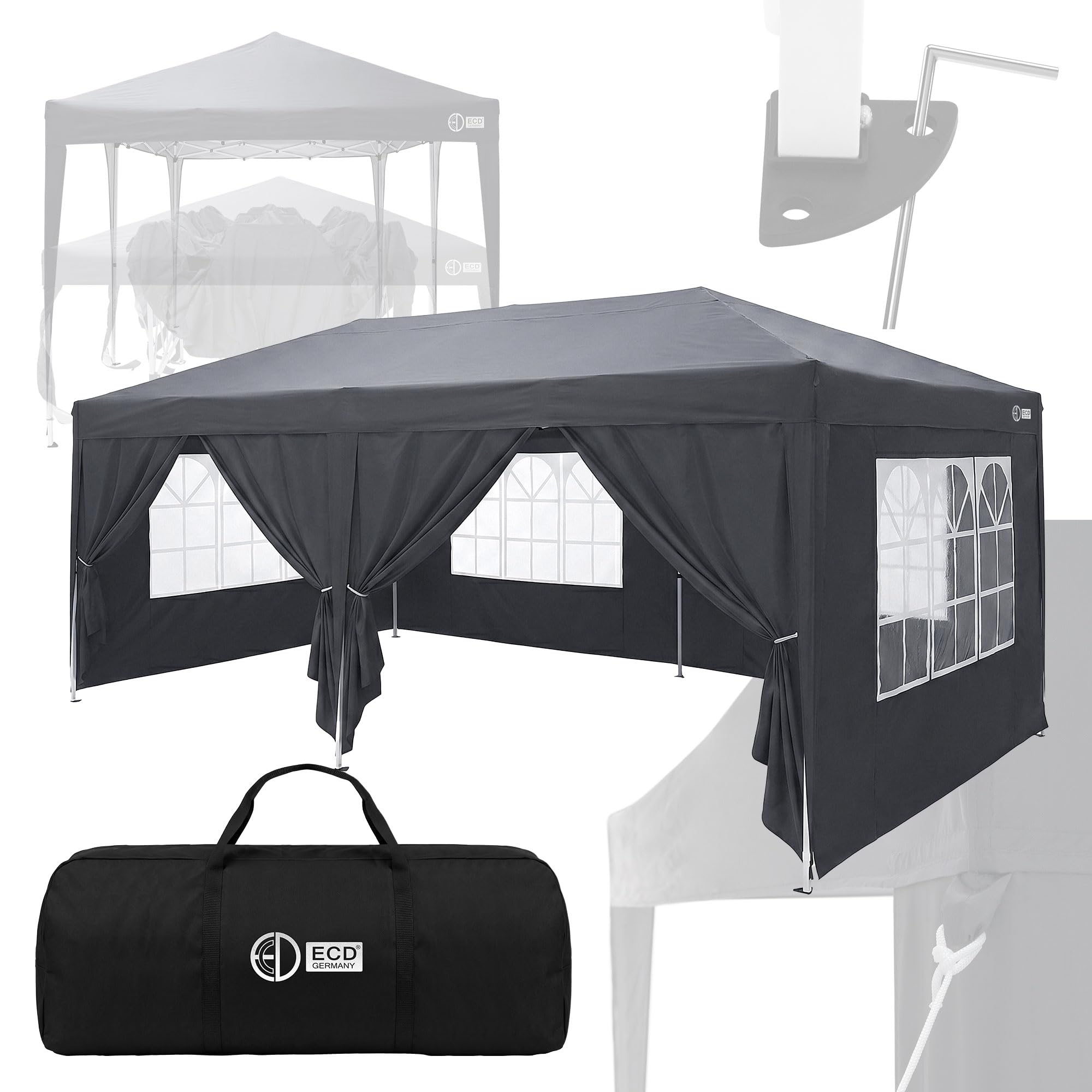 ECD Germany Tonnelle de Jardin Pliante 3x6 m Imperméable, Barnum Pliant Pop up avec 6 Parois Amovibles, Protection UV 50+, Sac de Transport, Tente de Réception Gazebo pour Patio Camping, Anthracite