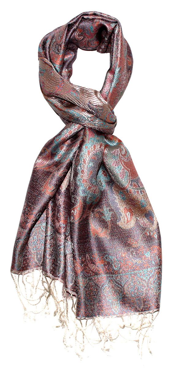 LORENZO CANA Pashmina pour la femme - écharpe de 100% soie avec les mesures de 35 x 160 cm - fait à la main – souple élégant en violet bleu ciel bois de rose rouge