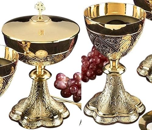 Stratford Chapel - Juego de cáliz y paten en relieve, color dorado, con ciborium y tapa, 8 pulgadas