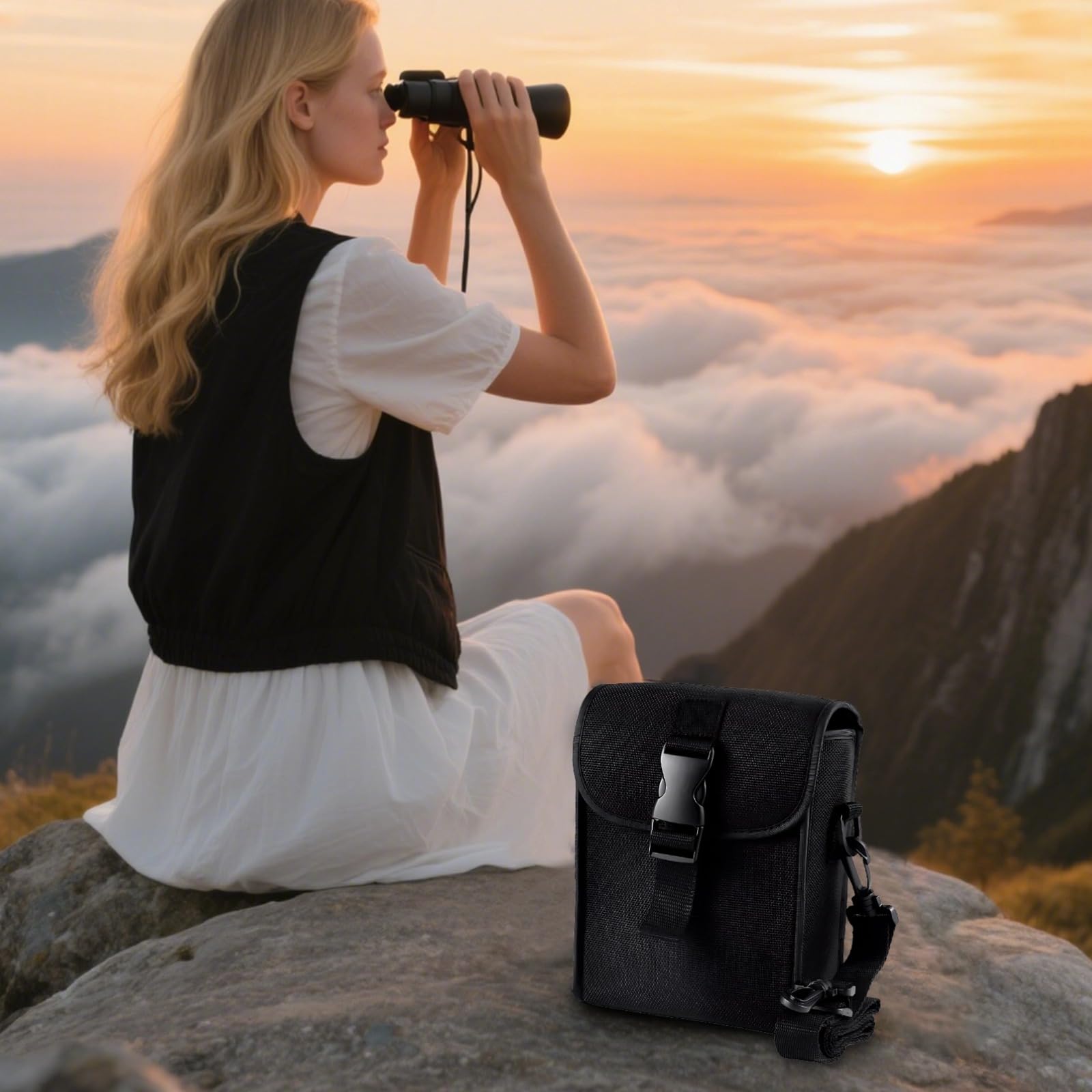 Sac de Transport pour Jumelles à Prisme de Toit Double Tube, Compact et Portable, Sac Souple Noir en Composite avec bandoulière réglable, Protection Antichoc et Anti-Pression, pour extérieur
