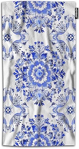AOYEGO Delft - Toalla de mano azul tradicional con flores florales en roseta circular, toallas de mano cobalto, ligera, decorativa, 30 x 15