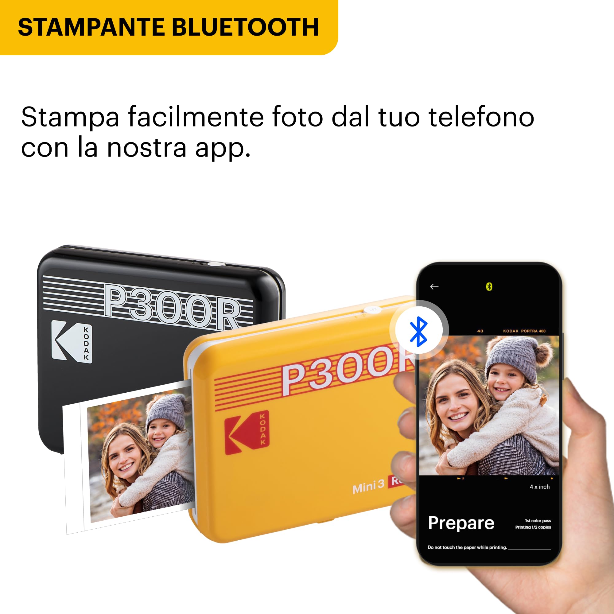 KODAK Mini 3 Retro 4PASS Stampante Fotografica Portatile (7,6x7,6cm) + Pacchetto con 68 Fogli, Bianco