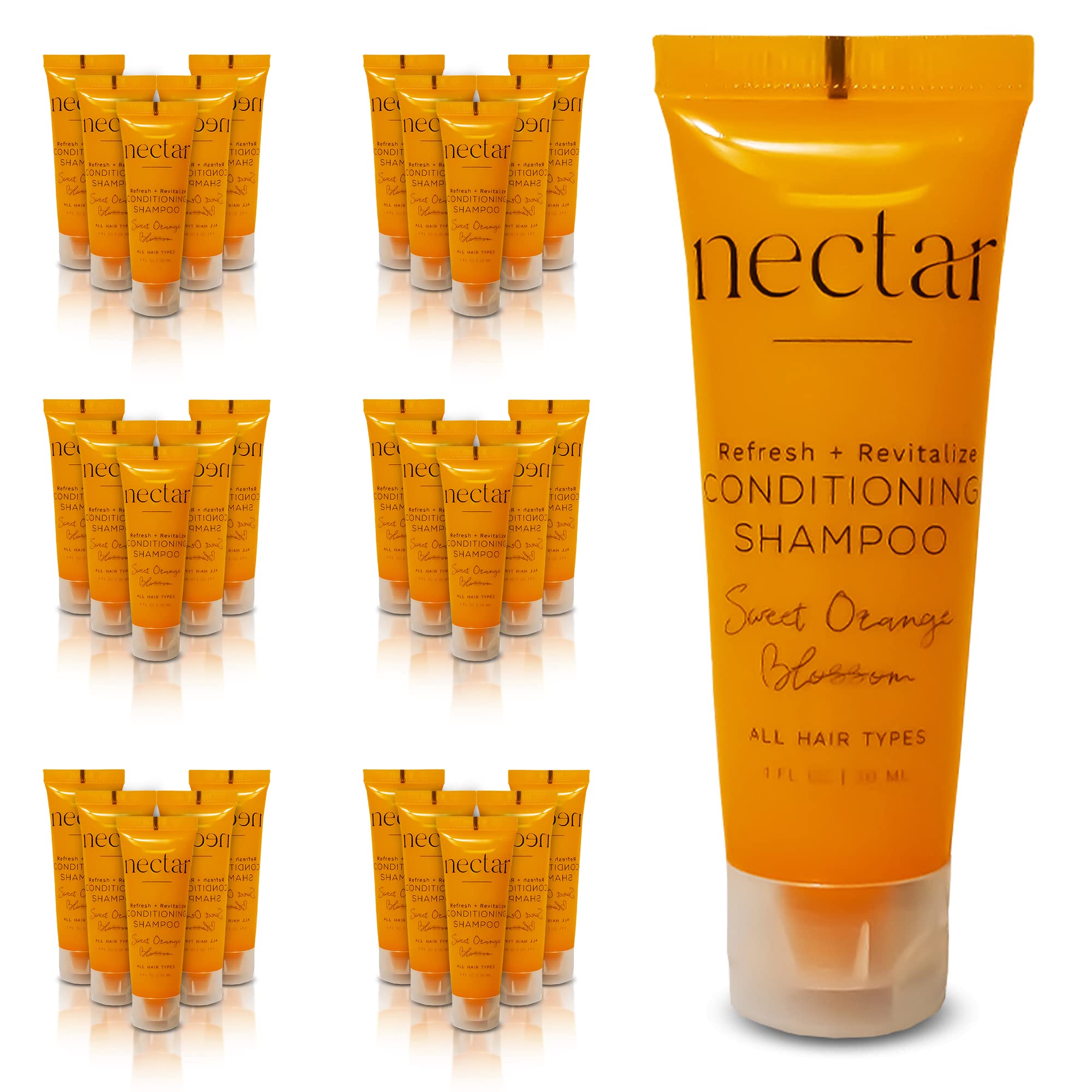 World Amenities - Nectar Bulk 2-in-1 Conditioning Shampoo | 300 Count | Sweet Orange Blossom, Mini Travel Size Toiletries (100% Recyclable Tube with Flip Top Cap) Hotel Amenities, for All Hair Types