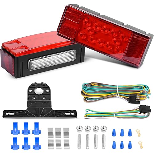 Nilight TL-20 2PCS Submersible Kit Low Profile Rectangular LED Stop Tail Turn Signal Side Marker Light on 12V RV Pickup Trucks Marine Boats Trailers, 2 Years Warranty,Red, White, Black