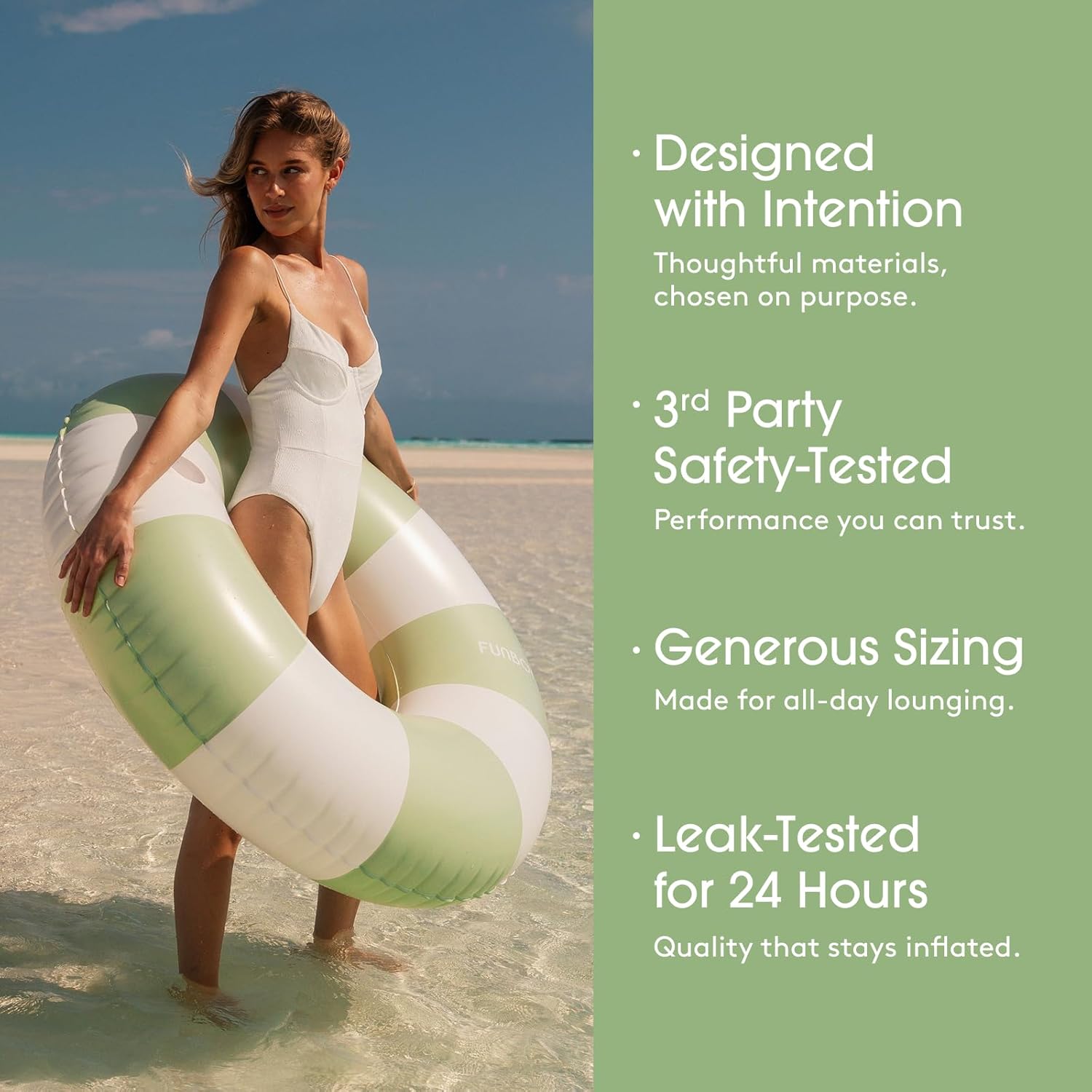 FUNBOY Giant Vintage Green Stripe Inflatable Tube Pool Float with Cup Holder 48" | Large Pool Float for Adults | Inner Tube Swimming Pool Toys Swim Rings | Pool Lounger Float for Pool Party & Summer