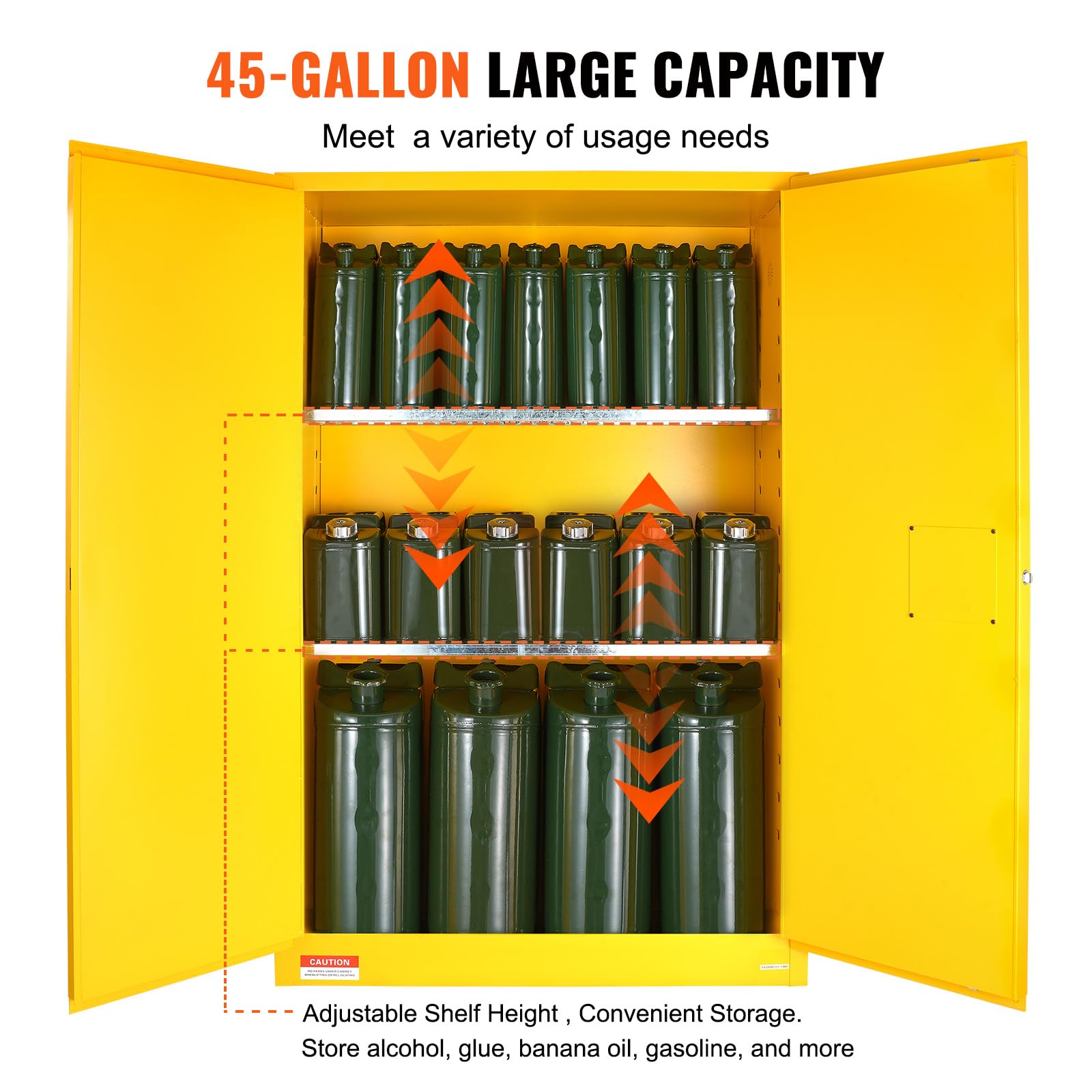 VEVOR Sicherheitsschrank für Brennbare Flüssigkeiten, 45 Gal, Lagerschrank für Brennbare Flüssigkeiten aus Kaltgewalztem Stahl, 1090 x 460 x 1655 mm, Explosionsgeschützt, mit 2 Verstellbaren Regale