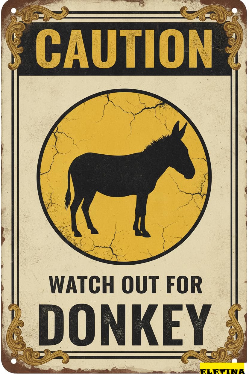 Tin Sign for Man Cave Caution Watch Out Donkey You Have Been Warned Aluminum Metal Tin S Door Warning Zoo Fence Gate Yard Home Wall Decor 8x12 Inch Private Property Decorative