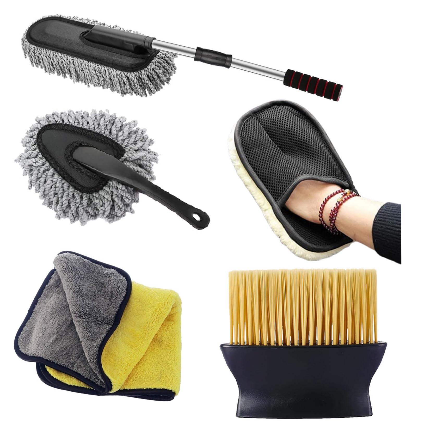 Car Cleaning Kit 5 in 1 with Microfiber Duster, Wash Mitt, Cleaning Towel and Tire Brush for Car Interior and Exterior Care-image-40