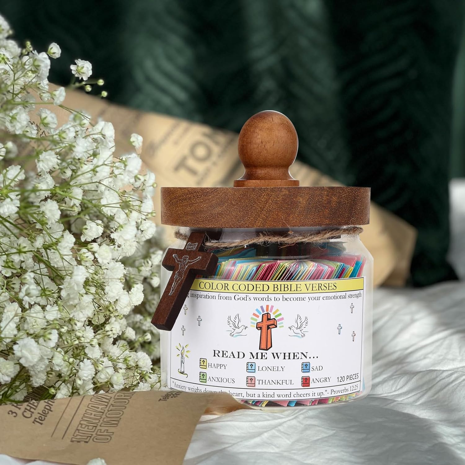 Bible Verse Jar, Read Me jar for Spiritual Comfort Mothers Day, Emotional Prayer Bottle,Christian For Women and Men Birthday Religious Graduation gifts. - Image 5