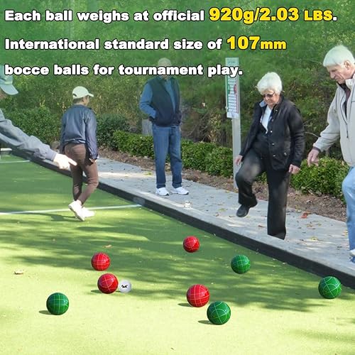 Miniatura 9 de VSSAL Juego oficial de bolas de bocce de 4.213in, tamaño y peso de 32.45oz2.03 libras para competición de torneos profesionales, patio trasero,