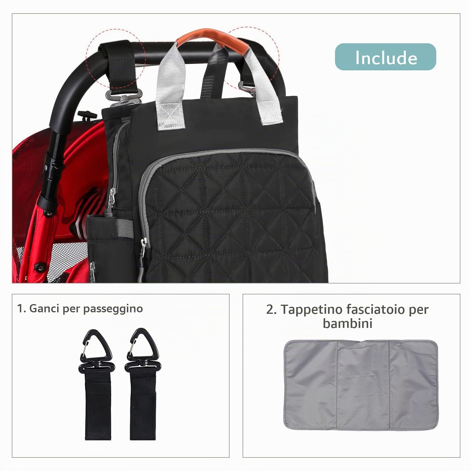 SONARIN Zaino Fasciatoio Multifunzione,Borsa Fasciatoio Borsa per Pannolini Zaino Mamma Zaino Fasciatoio da Viaggio Grande Capacità Impermeabile con Fasciatoio e Ganci per Passeggino(Nero)