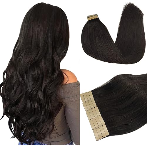 Tape in Hair Extensions Human Hair, Dark Brown 26 Inch 60g 20pcs, DOORES Hair Extensions Real Human Hair Tape in Hair Extensions Long Straight Hair Remy Hair Extensions