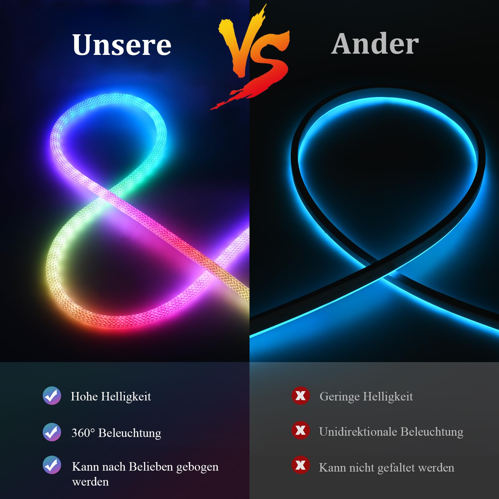 Striscia LED RGB RGB Neon LED 3 m, striscia LED neon per esterni, dimmerabile, impermeabile, IP65, 50 LED/M, controllo tramite app, rotonda, striscia LED USB per fai da te, decorazione per camera da