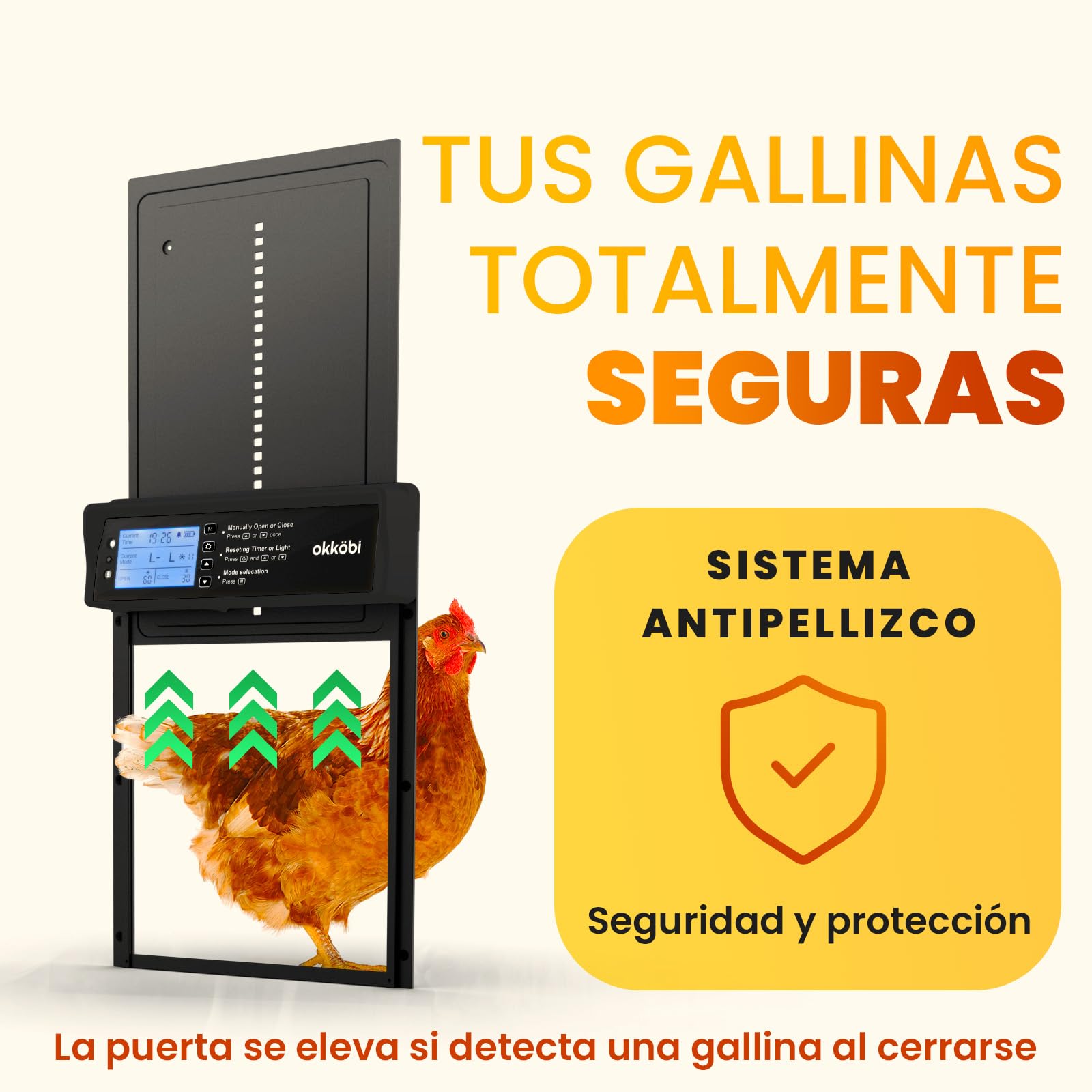 Puerta Gallinero Automatica Solar con Mando a Distancia, Sensor de Luz y Temporizador, Negro
