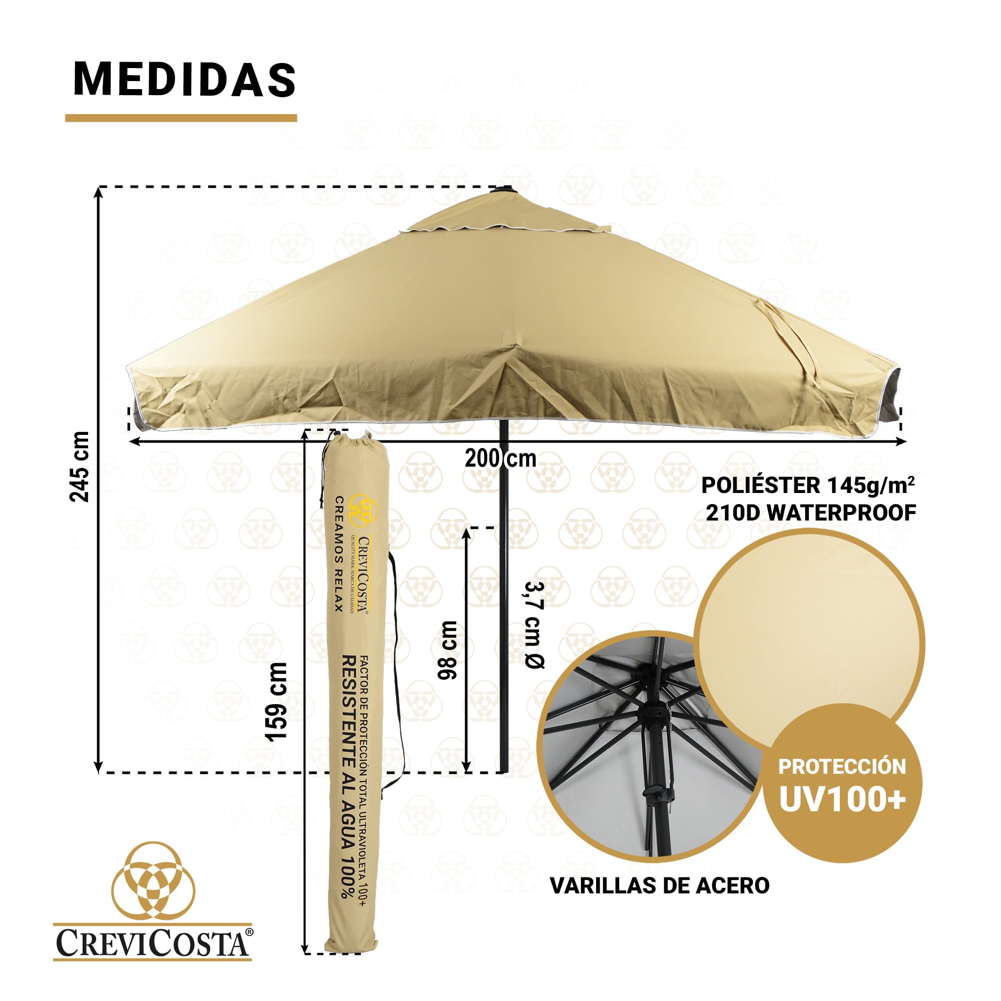 CREVICOSTA QUALITY MARK MARCAS DE CALIDAD - Sombrilla/Parasol cuadrada 2 x 2 m (Beige)