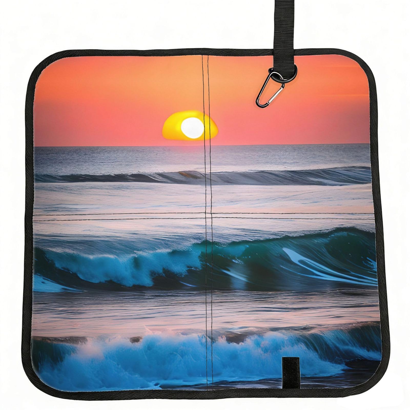 YGLHBDPBF Sunset and Sunrise with Ocean Sea Waves Print Camping seat cushion,Foldable Sitting Pads,Save Backpack Space for Hiking