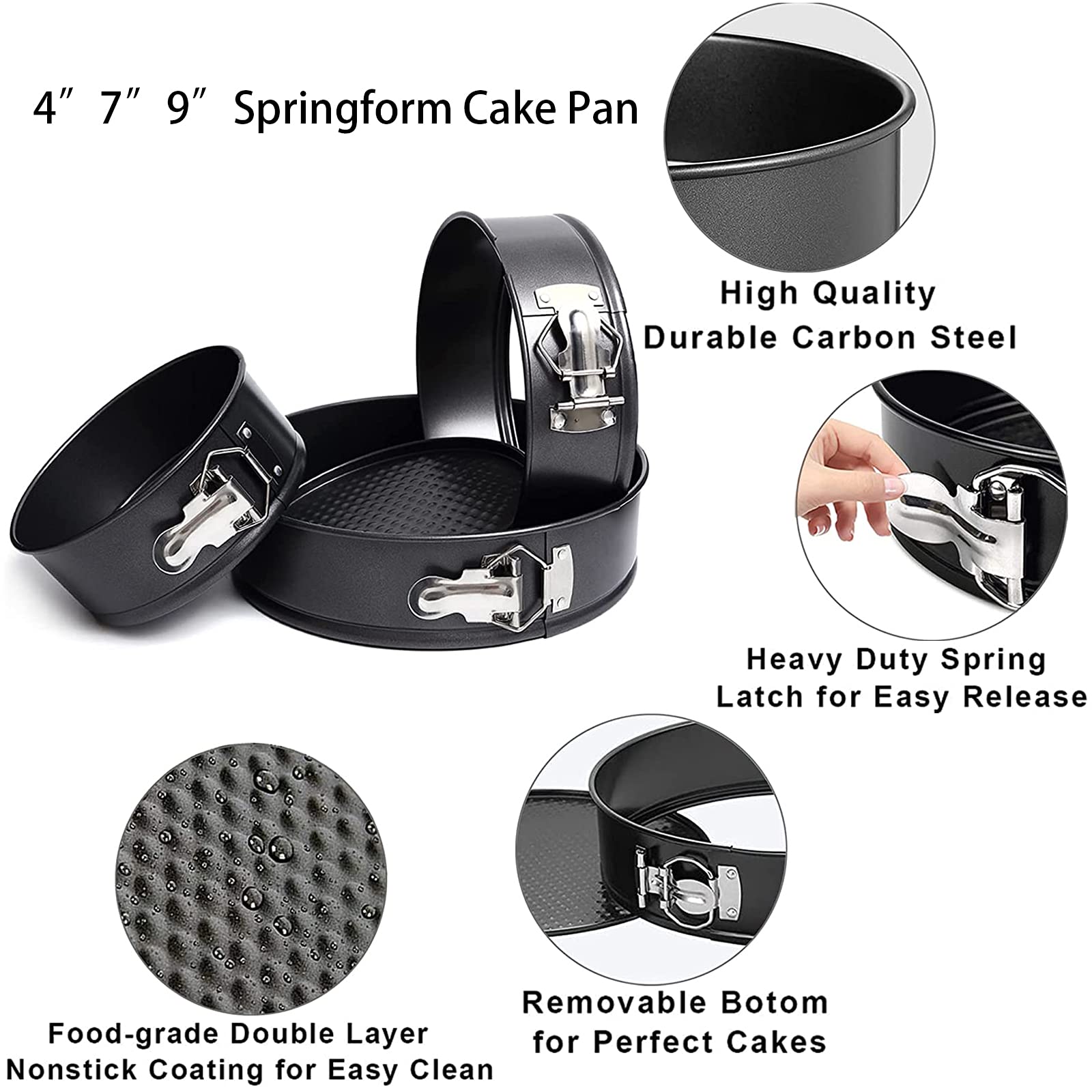 Springform-Kuchenform-Set und Kuchen-Drehteller & Dekorations-Kits, 10.2 cm/17.8 cm/22.9 cm, inklusive 50 Stück Kuchenpapier mit 12 Kuchendekorationsspitzen, schwarz