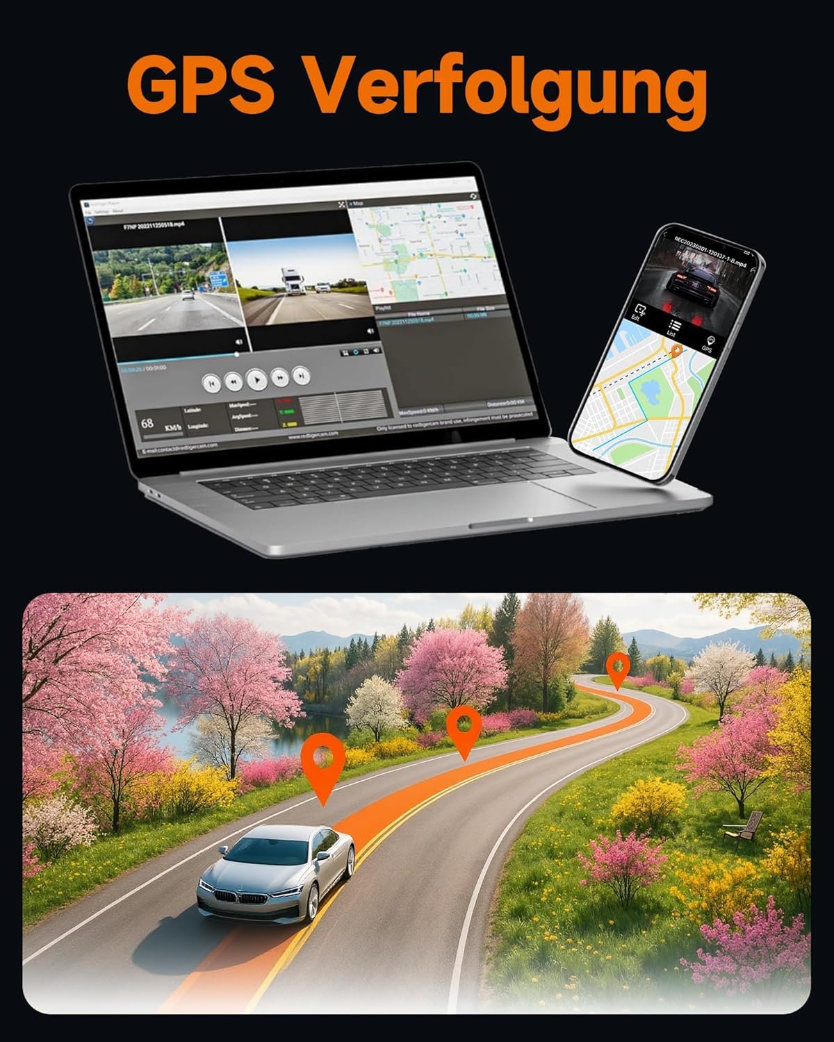 HUPEJOS 4 Kanal Dashcam Auto Vorne Hinten, 4K 360 Grad Kamera Auto, V60