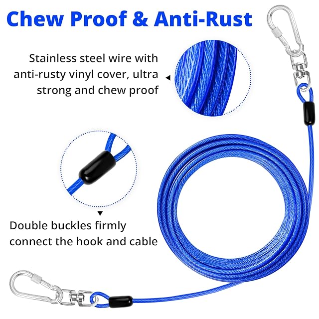 Foto 4 de 6 de jenico Cable de amarre para perro: correa de perro de 15 pies para patio, correa de cadena resistente…