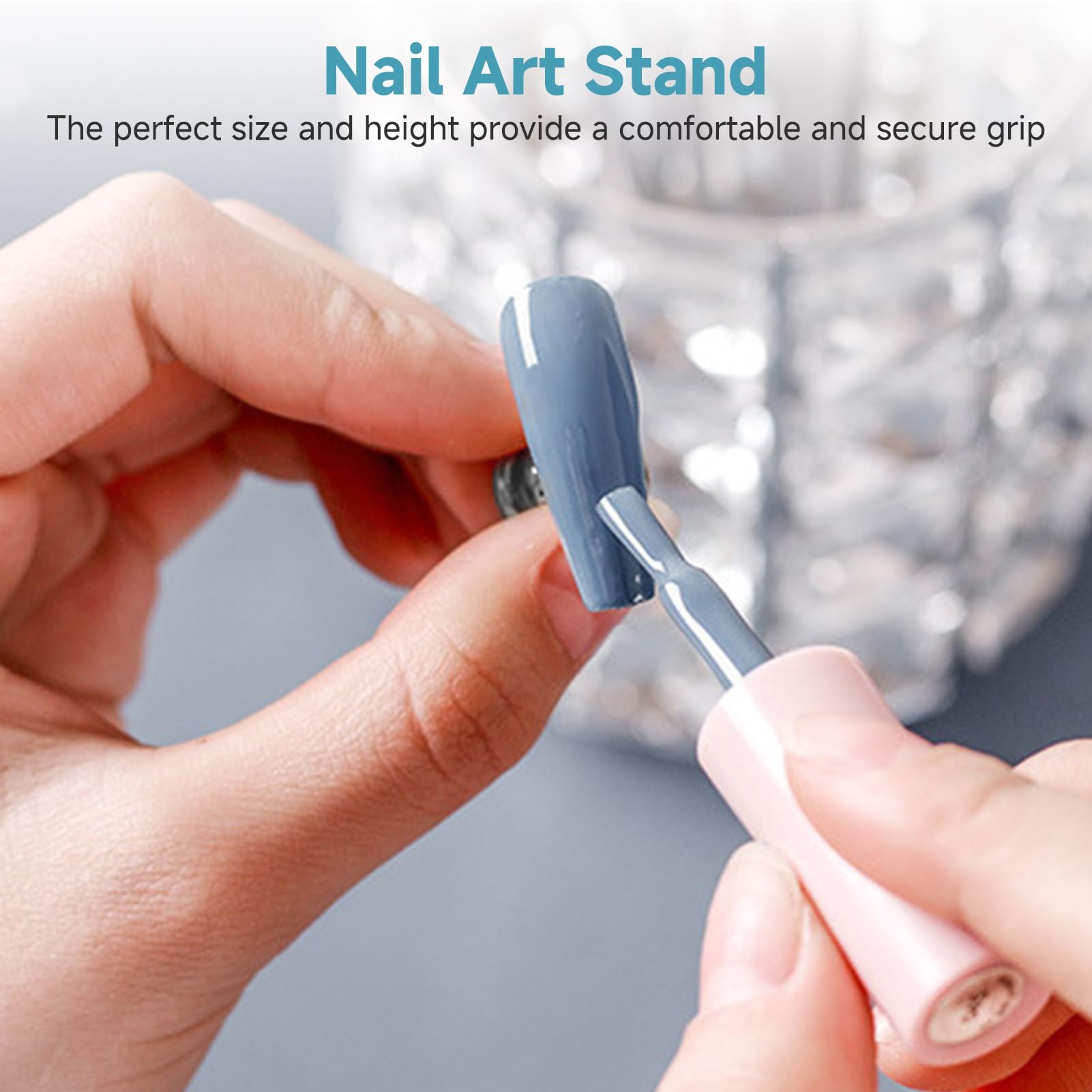 2Pcs Supports Magnétiques pour Faux Ongles, Presentoir à Ongles Capsules avec Base Acrylique et 100 Autocollants, Support Nail Art Magnétique (Argent)