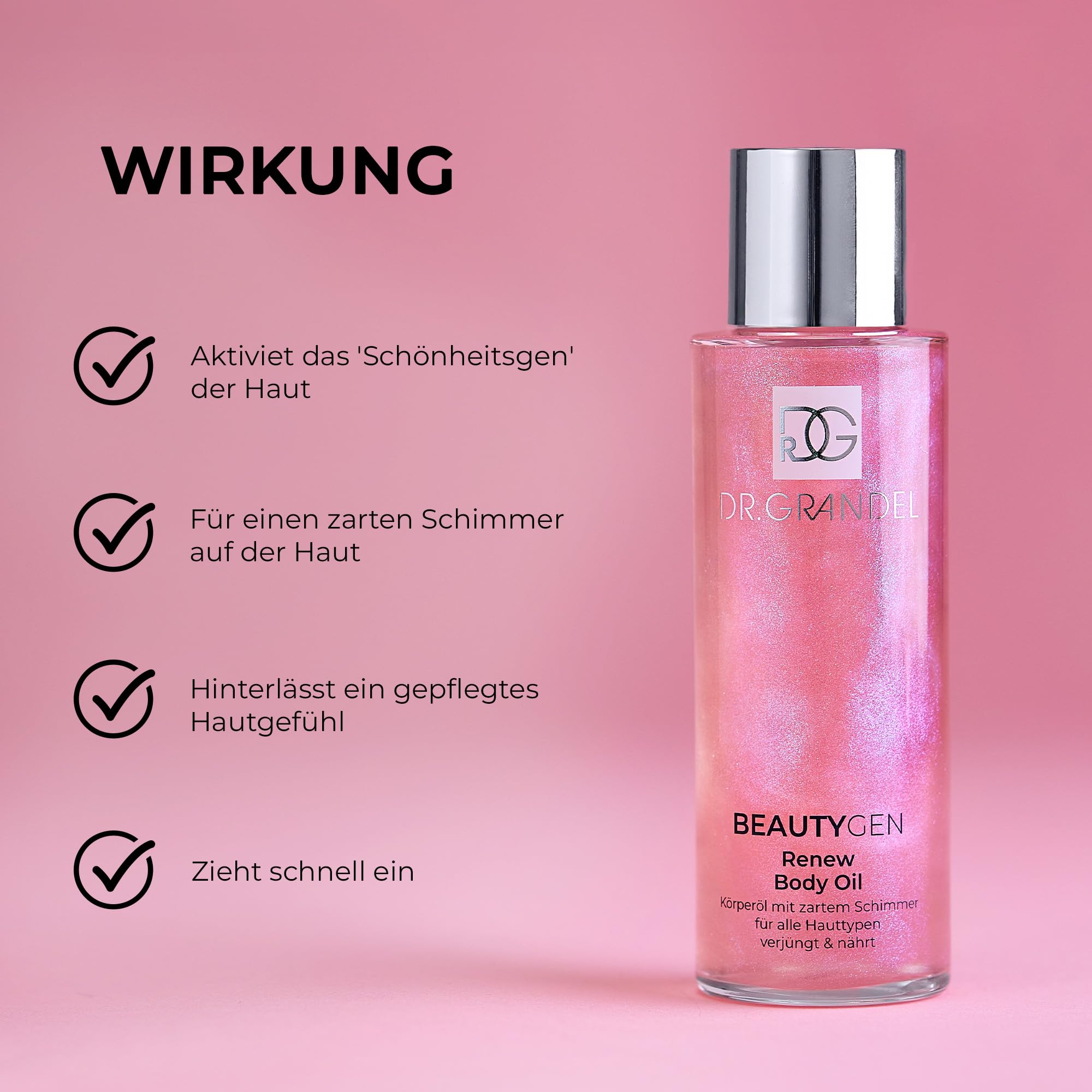 DR. GRANDEL BEAUTYGEN Renew Body Oil Pflegendes Körperöl 100 ml | Mit Schneealgen-Extrakt & Wildrosenöl, spendet Feuchtigkeit, verleiht zarten Schimmer & verbessert Elastizität