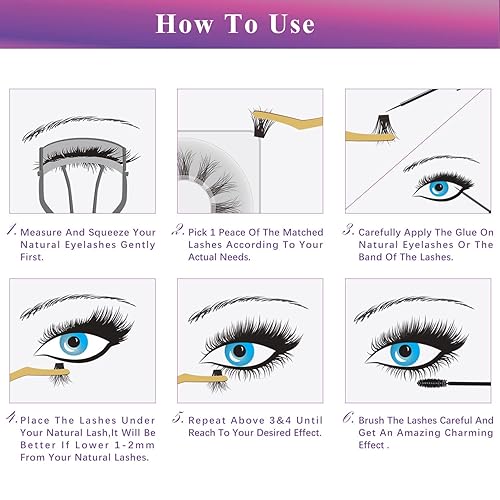 Miniatura 6 de Extensiones de pestañas para bricolaje 0.07-D, rizo D de 0.394 pulgadas, esponjosas, longitud individual, 12 racimos, suaves, tenues, ligeras,