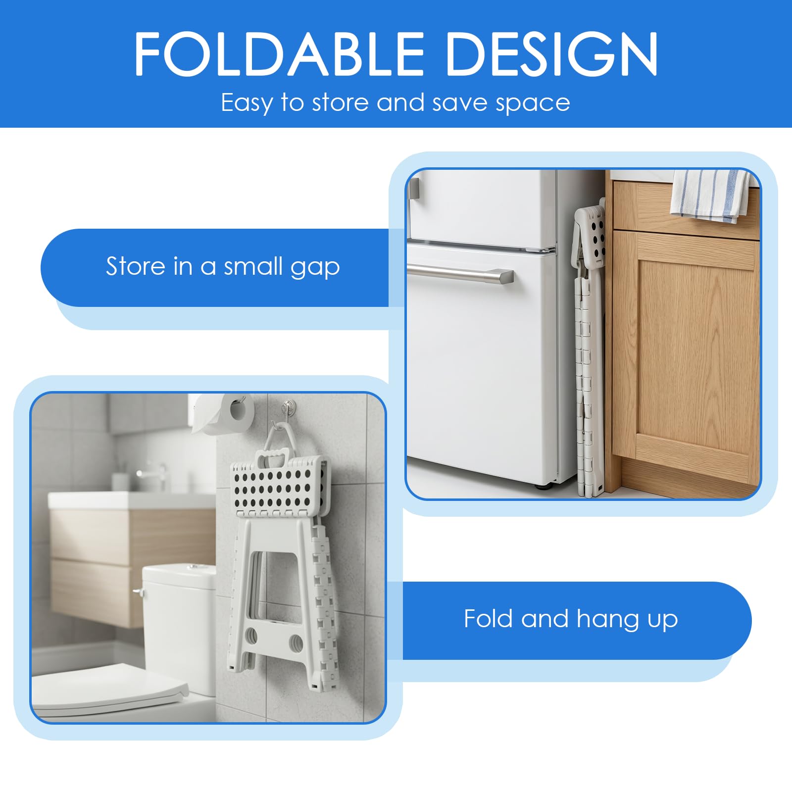 Taburete Plegable 45cm Escalón Portátil para Baño Cocina Jardín Blanco