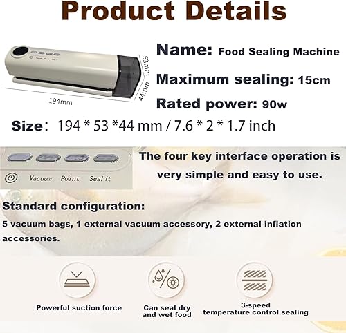 Miniatura 7 de Máquina selladora al vacío de almacenamiento de alimentos, mini sellado recargable 3 en 1 portátil, máquina selladora al vacío de comidas, sellador