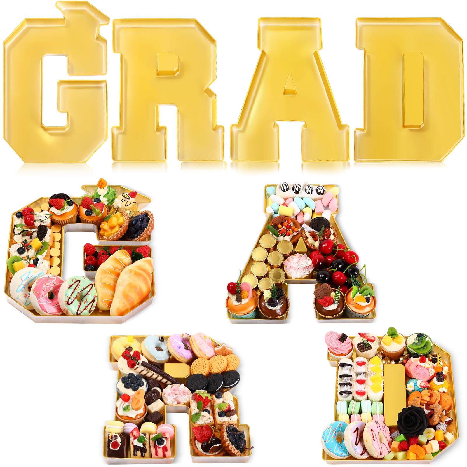 Tellingyou 4 Pcs 13.7" 2026 Graduation Number Fillable for Charcuterie Disposable Mache Box Chocolate Candy Tray Grad Container Decoration(Gold,Grad)