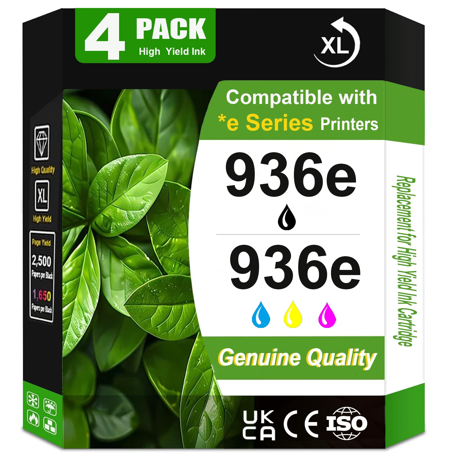 ASANSH 4 Pack 936 936e High Yield Ink Cartridge Use for OfficeJet 9122e OfficeJet Pro 9110b 9125e 9128e 9130b 9135e OfficeJet Pro Wide Format 9730e
