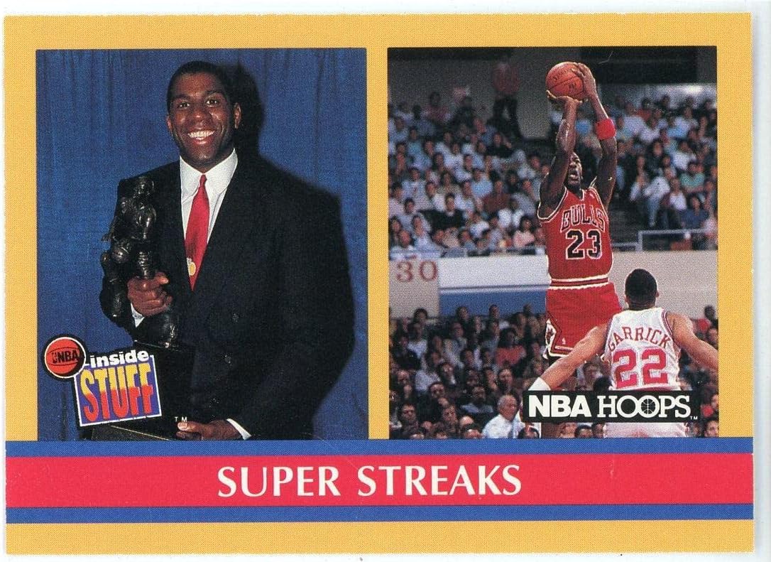 Michael Jordan & Magic Johnson 1990 NBA Hoops Super Streaks Card #385 - Unsigned Basketball Cards