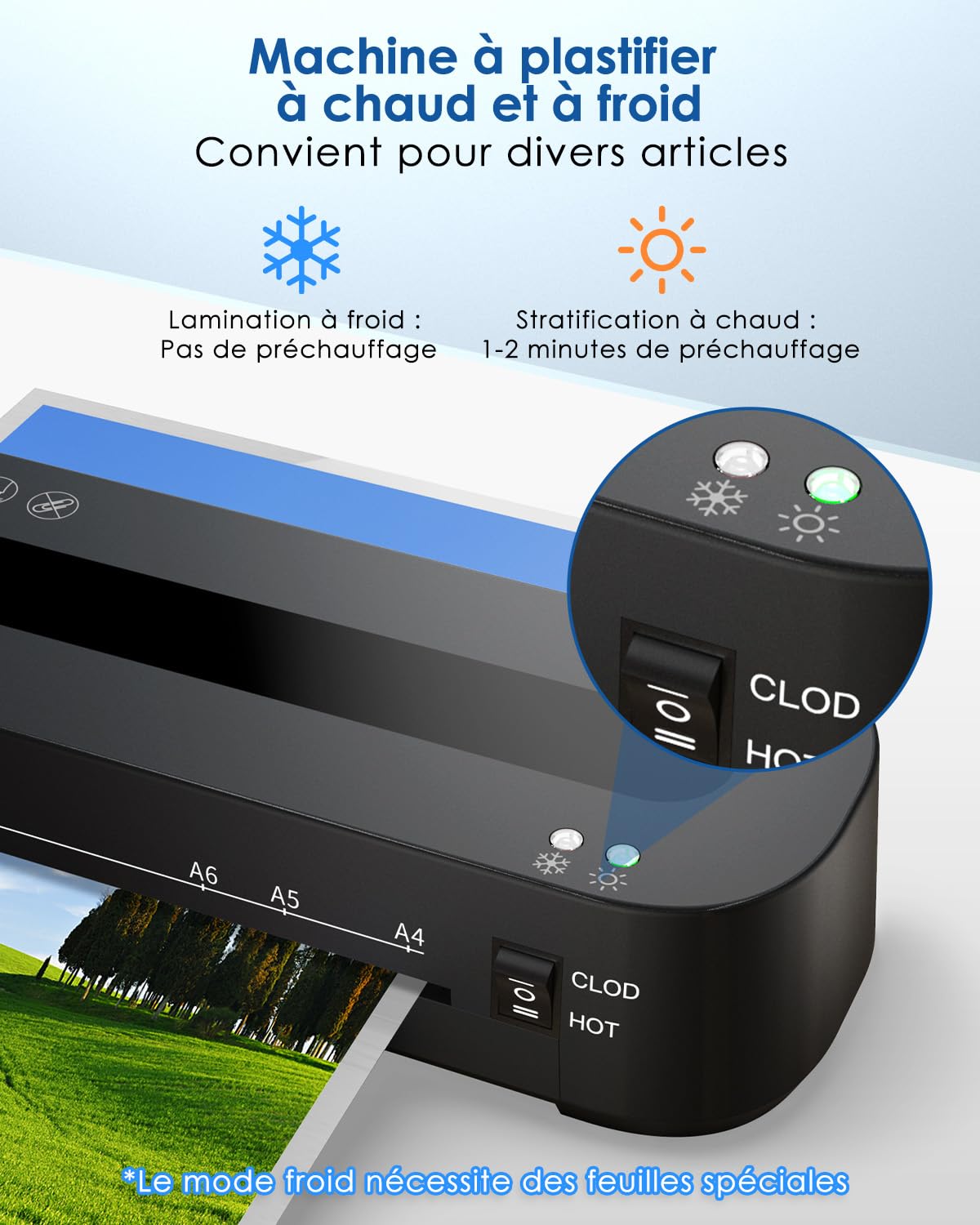 Laminator A4 - laminator 4 w 1 z 30 foliami do laminowania do formatu A4/A5/A6