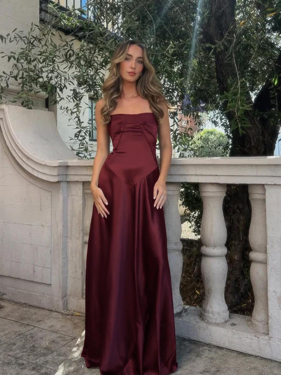 Long Satin Bridesmaid Dresses for Women Formal A-Line Corset Wedding Guest Dress Evening Party - Image 3