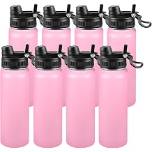 22oz Insulated Water Bottle - 2-in-1 Leak-Proof Lid Sip/Straw + Handle, Stainless Steel Bottle Bulk for Sports, Commuting, Office Work, Outdoor Activities, Pink, 8 Pack