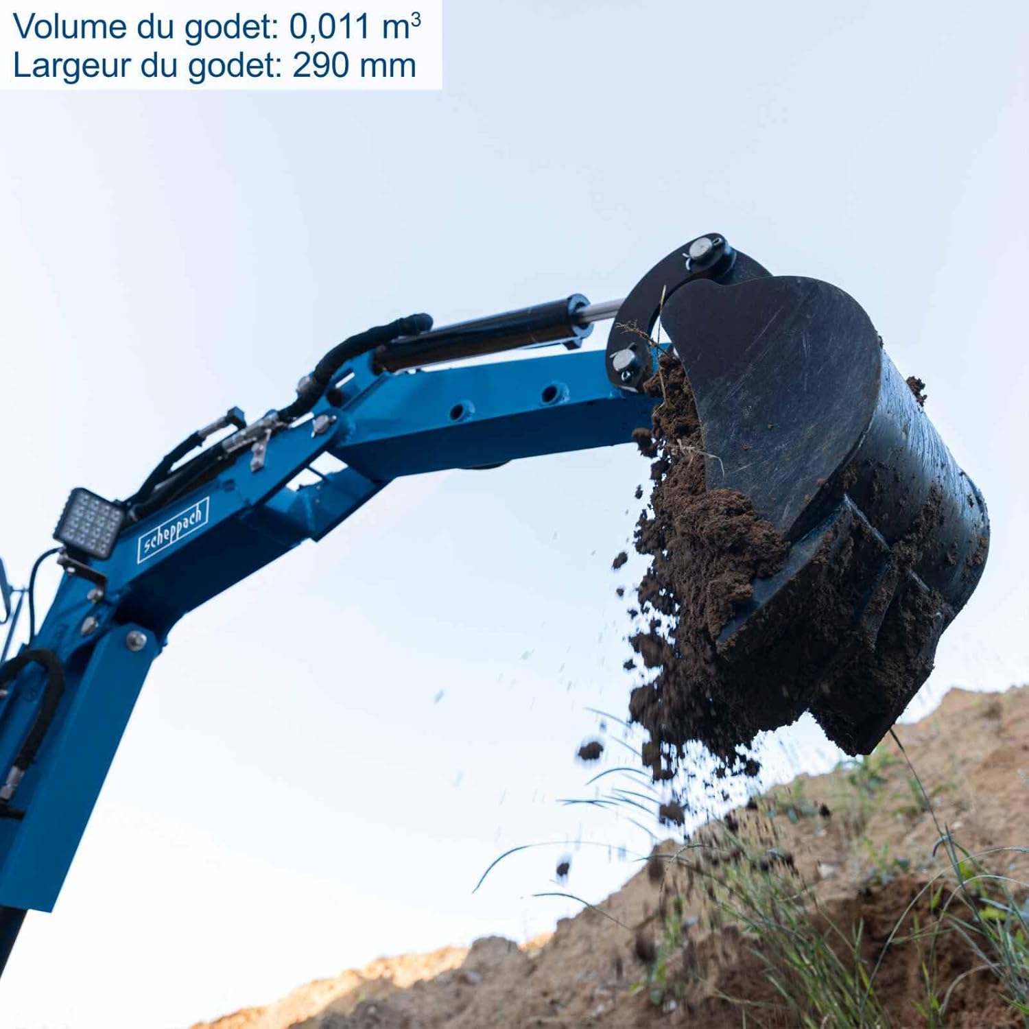 Excavator bucket volume and width