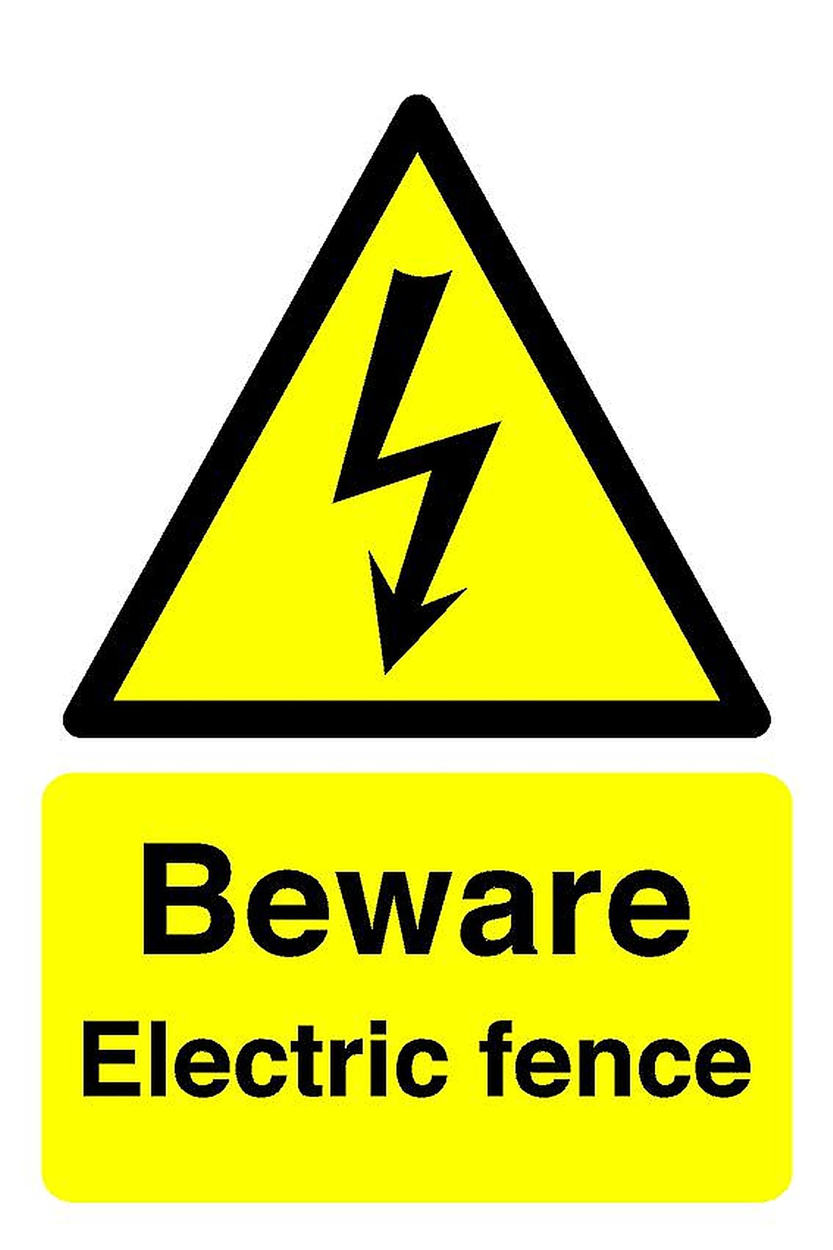 Beware electric fence sign - 1.2mm Rigid plastic for indoor/outdoor usage (300mm x 200mm) Viewing Distance within 7m.