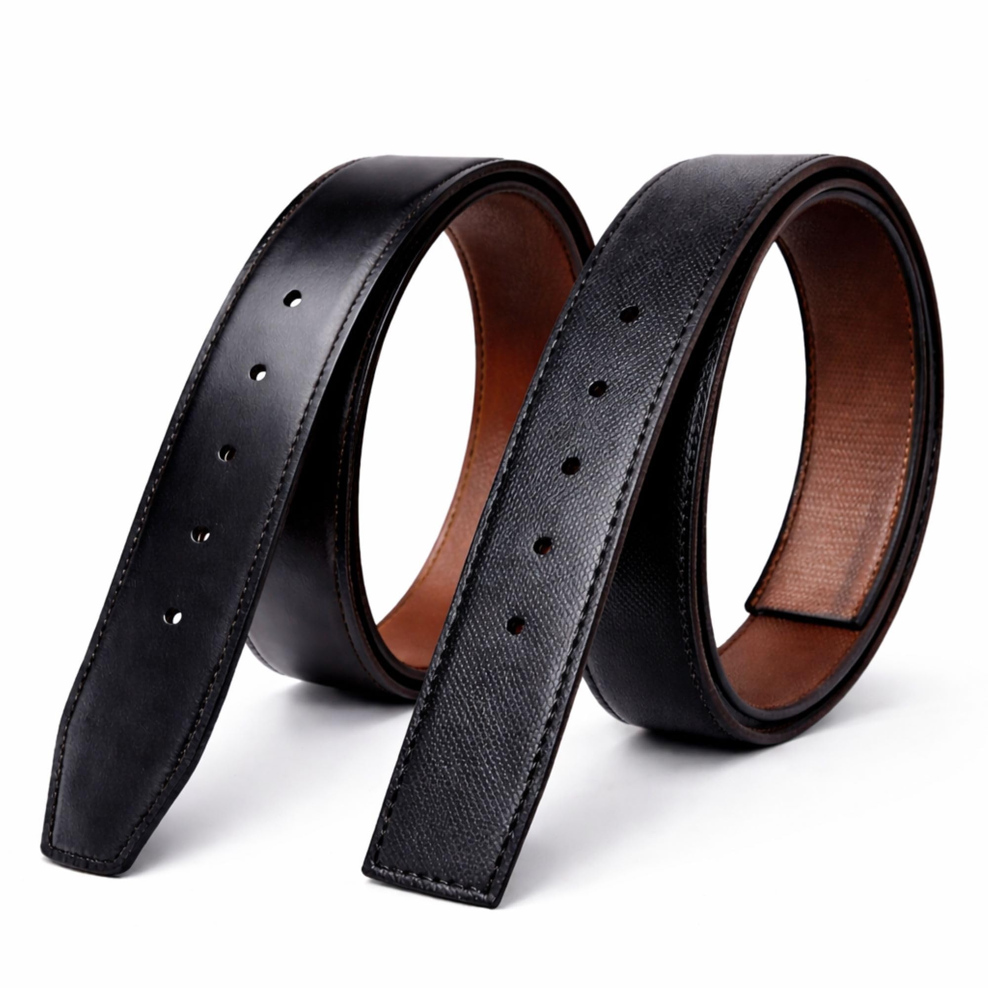 Men's Faux Leather Reversible Black & Brown Replacement Belt Strap without Buckle Combo Pack of 2 Free_Size (Pu_02)-image-7