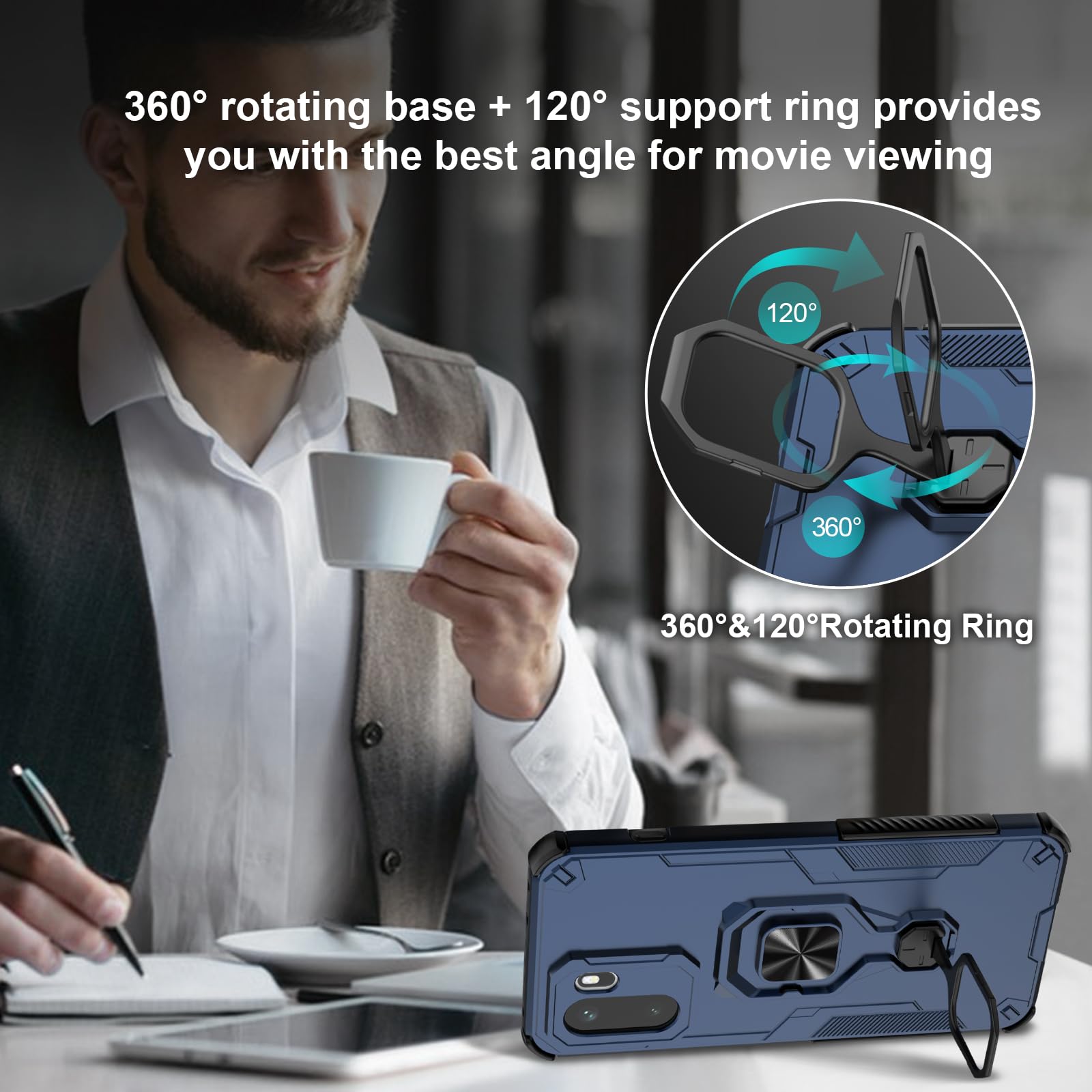 Funda para CMF Phone 2 Pro, Carcasa Antigolpes con Soporte anular metálico, Case Protectora de Grado Militar, Negro — view 915