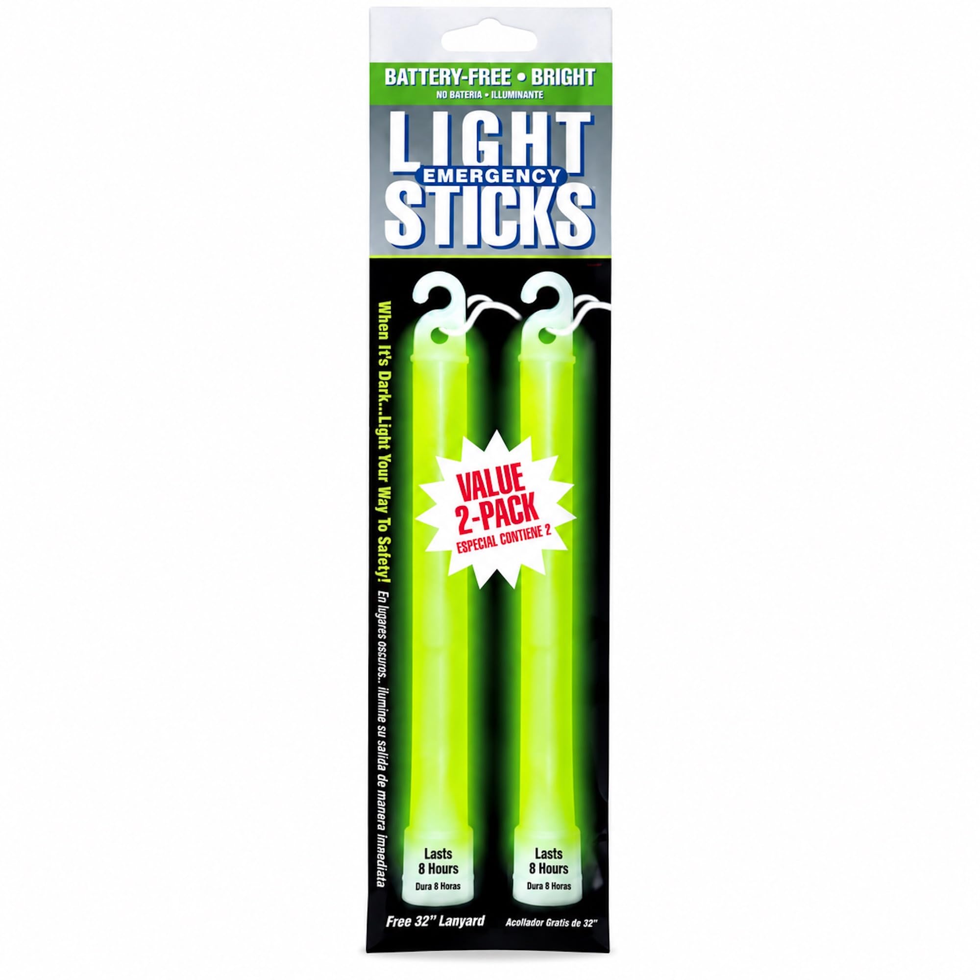 Ready America 27217 8-Hour Emergency Lightsticks, Green (2 Pack) | Activate with a bend and shake for bright illumination; cool to touch and easy to store in homes, offices and cars.