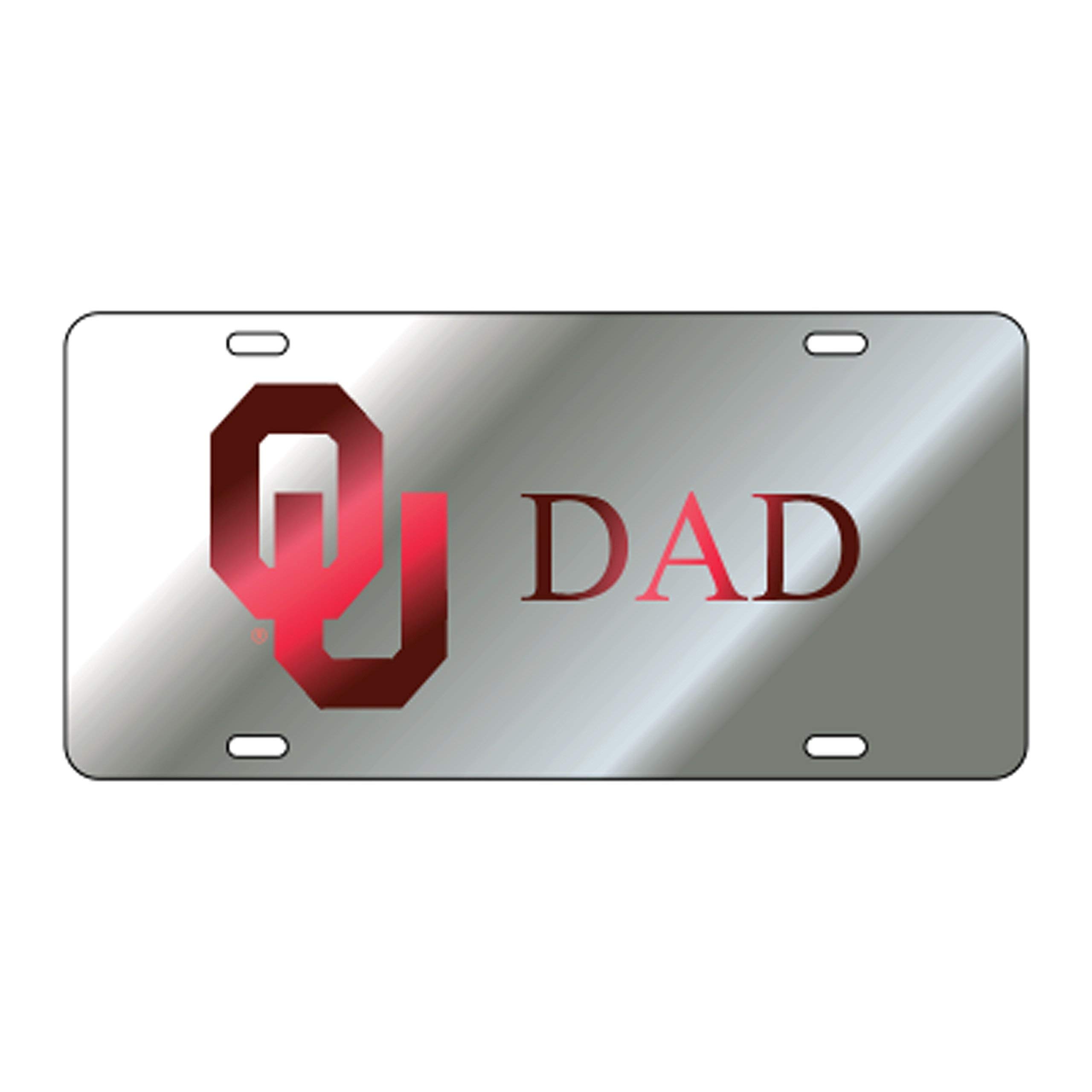 Oklahoma Sooners Laser Cut Inlaid Mirrored Silver OU DAD Plate